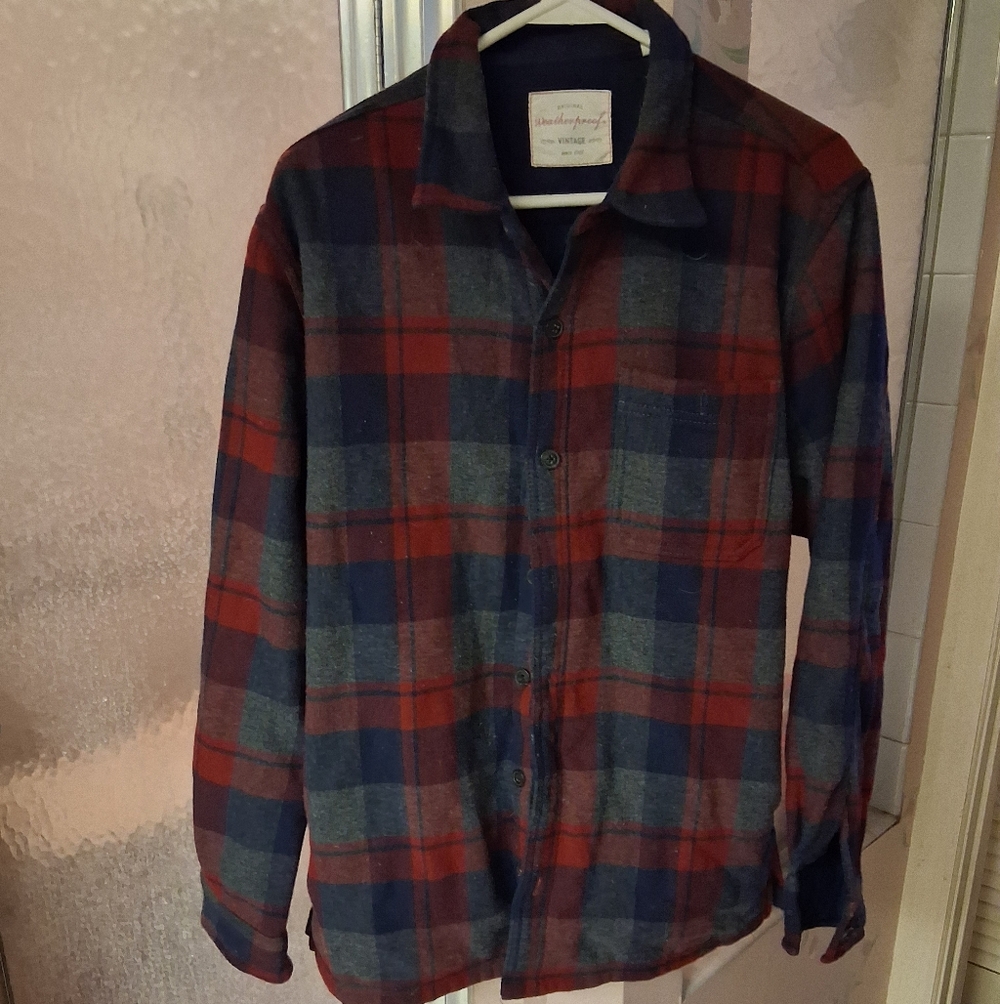 Original Weatherproof Vintage Red, Blue And Grey Fleece Lined Jacket Mens Medium